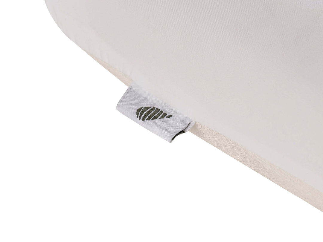 Close-up of AVONEST Ergonomic Memory Foam Pillow corner showing dual-sided pillowcase with cooling and air layer sides.